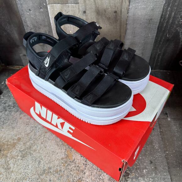 Nike Icon Classic Sandal Black White Platform Wedge DH0224-001 Women Size 8 - Picture 15 of 15